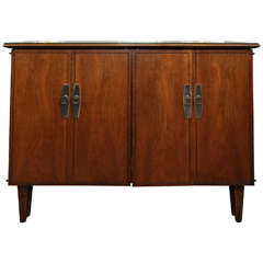 Vintage Hideaway Table - mid century cabinet that opens into table with 3 leaves 