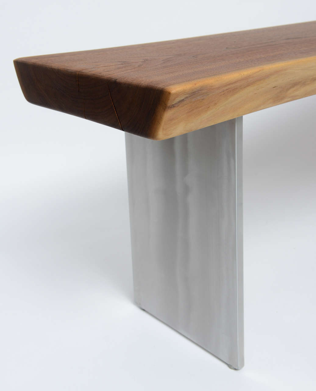 Contemporary Minimalist Wood Bench, Black Walnut, Aluminum