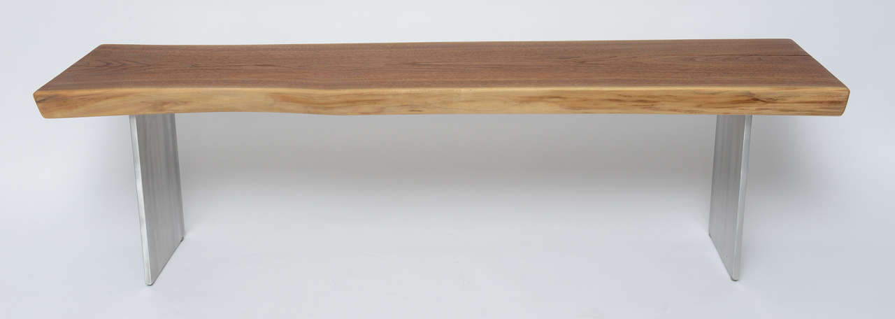 Minimalist Wood Bench, Black Walnut, Aluminum 1