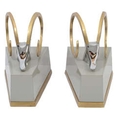 Chrome and Brass Ram's Head Bookends