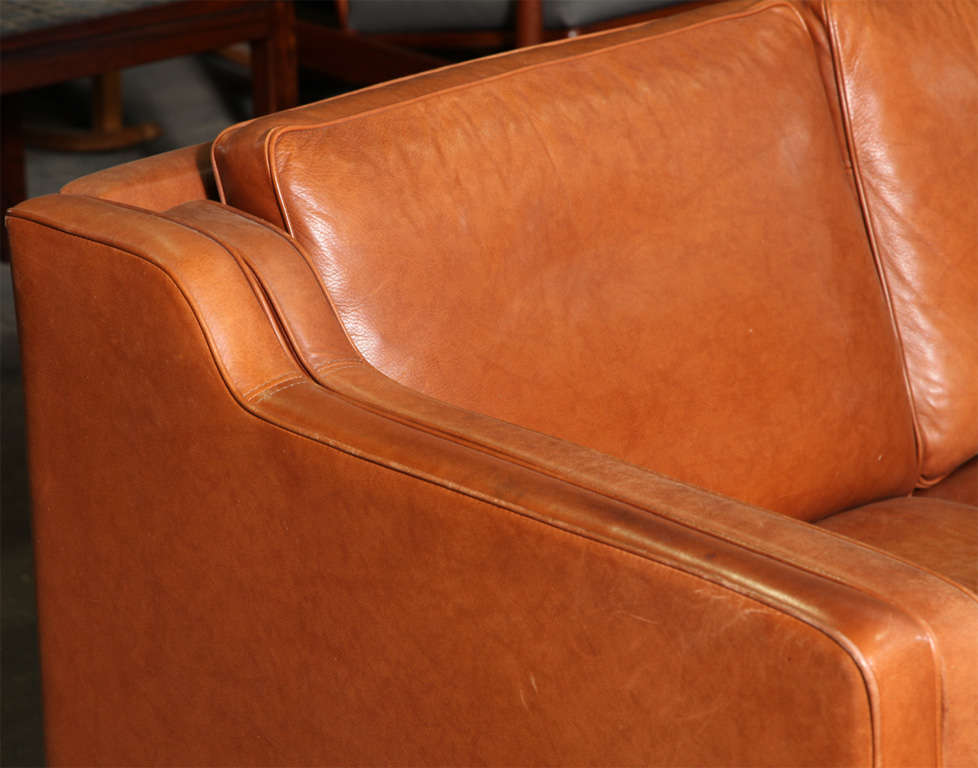 Danish Modern Cognac Leather 3-Seater Sofa 1