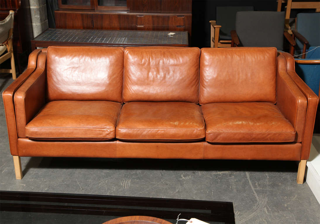 Danish Modern Cognac Leather 3-Seater Sofa 2