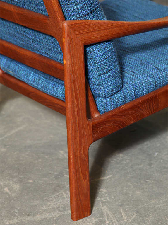 Pair of Teak and Blue Armchairs by Illum Wikkelso 2