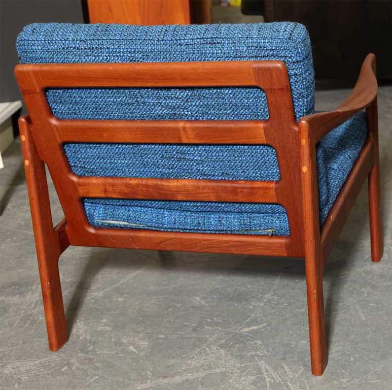 Pair of Teak and Blue Armchairs by Illum Wikkelso 3