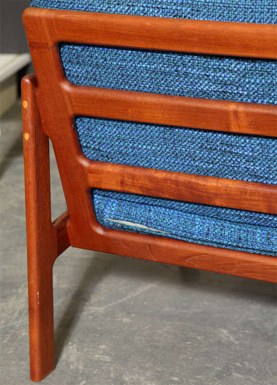 Pair of Teak and Blue Armchairs by Illum Wikkelso 4