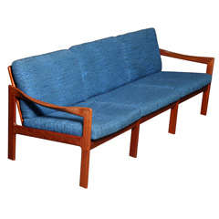 Teak and Blue 3-Seater Sofa by Illum Wikkelso