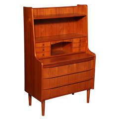 Tall Teak Danish Modern Secretary Dresser 