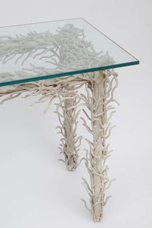 American Faux  Metal Coral Console Table For Sale