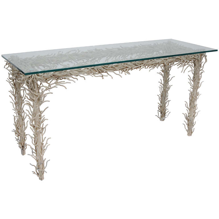 Faux  Metal Coral Console Table For Sale