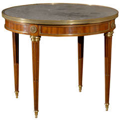 19th Century French Bouillotte Table with Marble Top and Bronze Rail