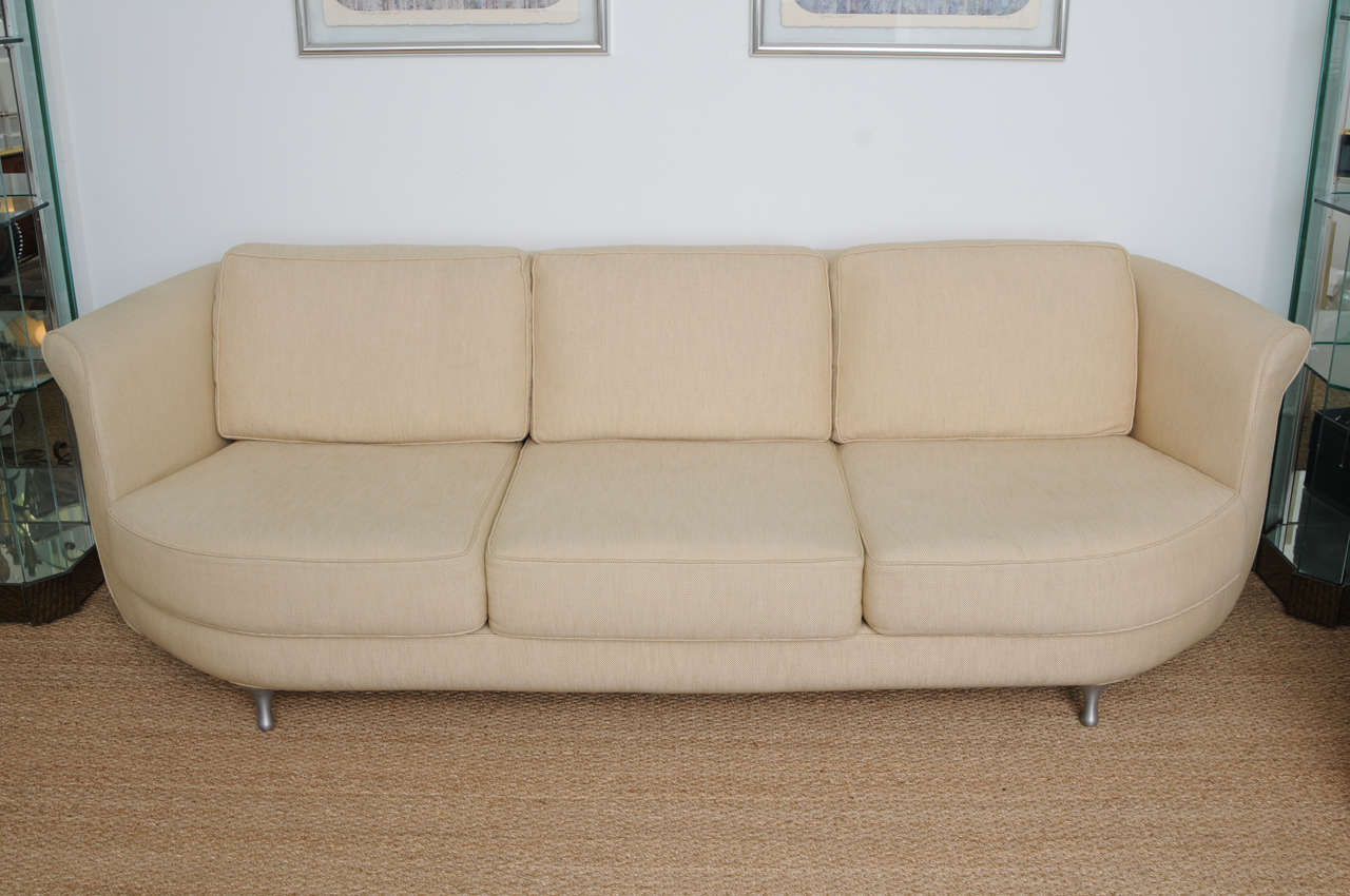 Comfortable and Deep Seated Linen Moroso Sofa at 1stdibs