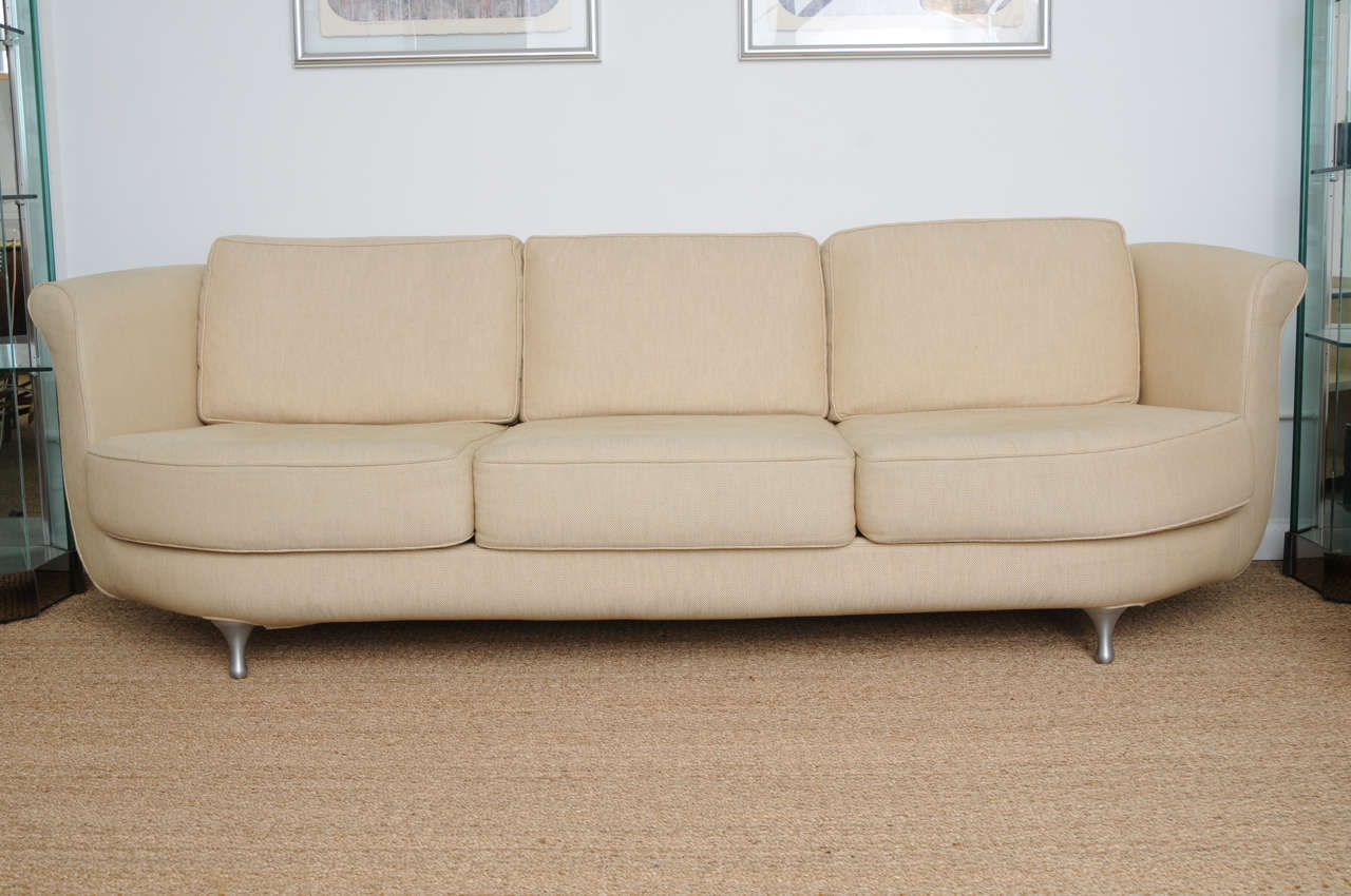 Comfortable and Deep Seated Linen Moroso Sofa at 1stdibs