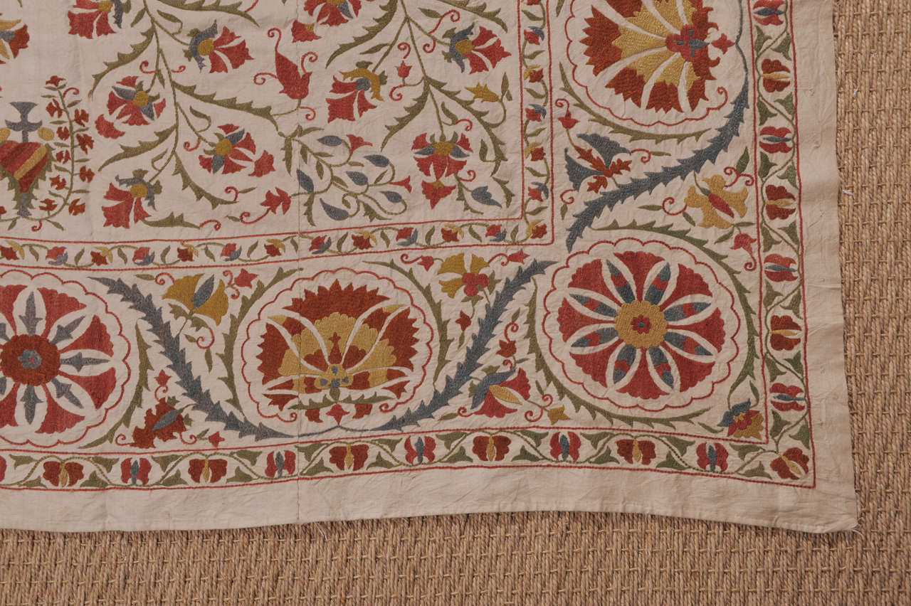 Antique Suzani Embroidered Coverlet 1