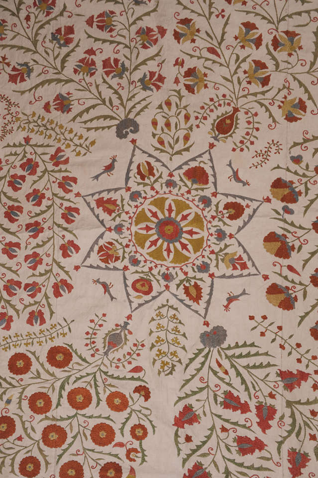 Uzbek Antique Suzani Embroidered Coverlet