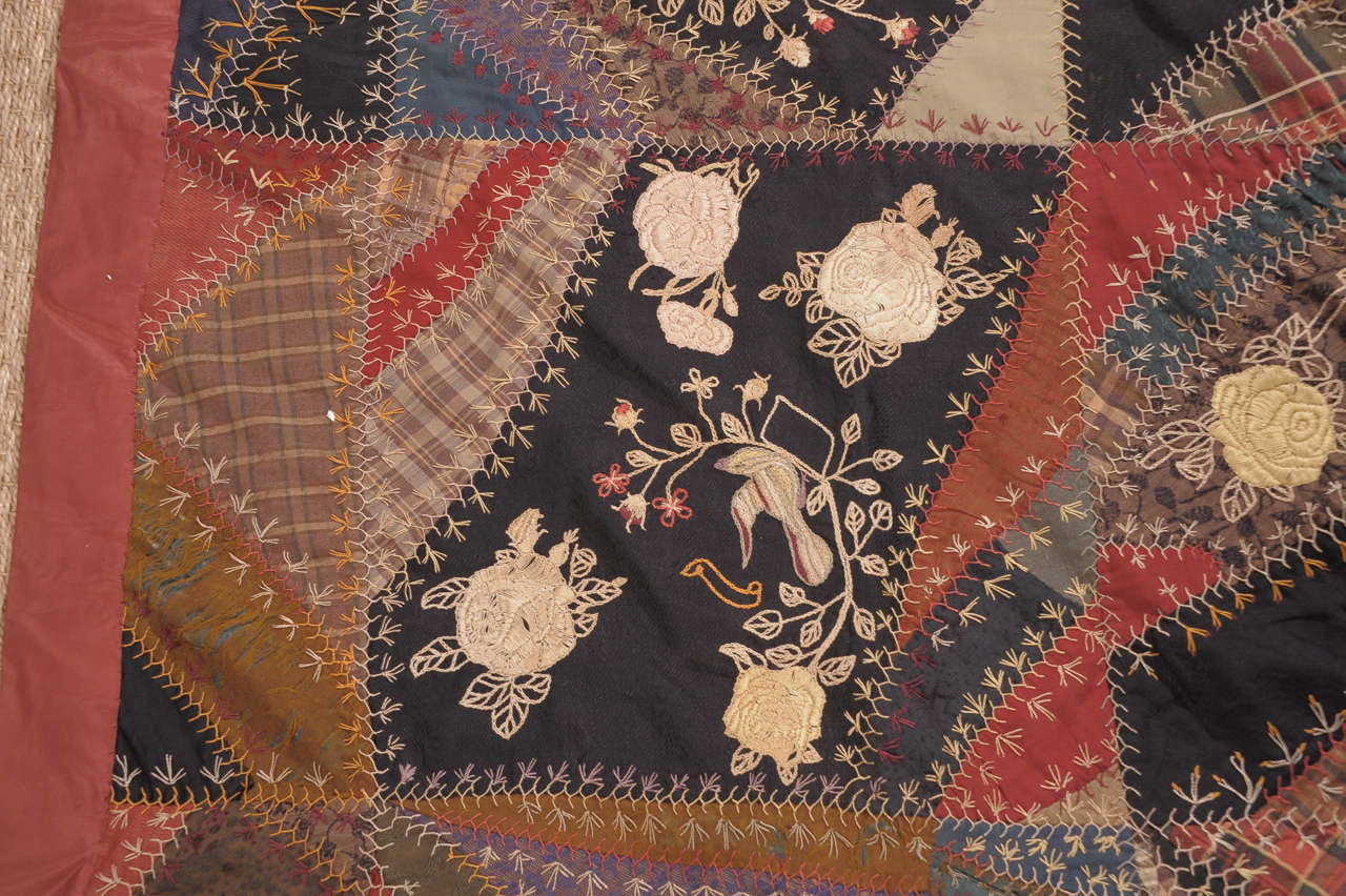 Schoolhouse Americana Crazy Quilt, by Ida Rich Williams, 1906 For Sale