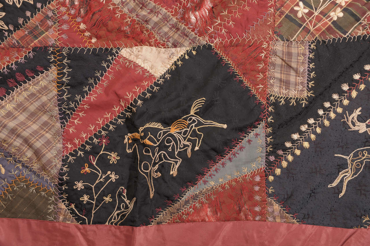 Americana Crazy Quilt, by Ida Rich Williams, 1906 In Good Condition For Sale In Houston, TX