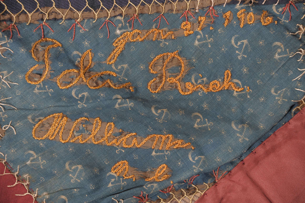 20th Century Americana Crazy Quilt, by Ida Rich Williams, 1906 For Sale