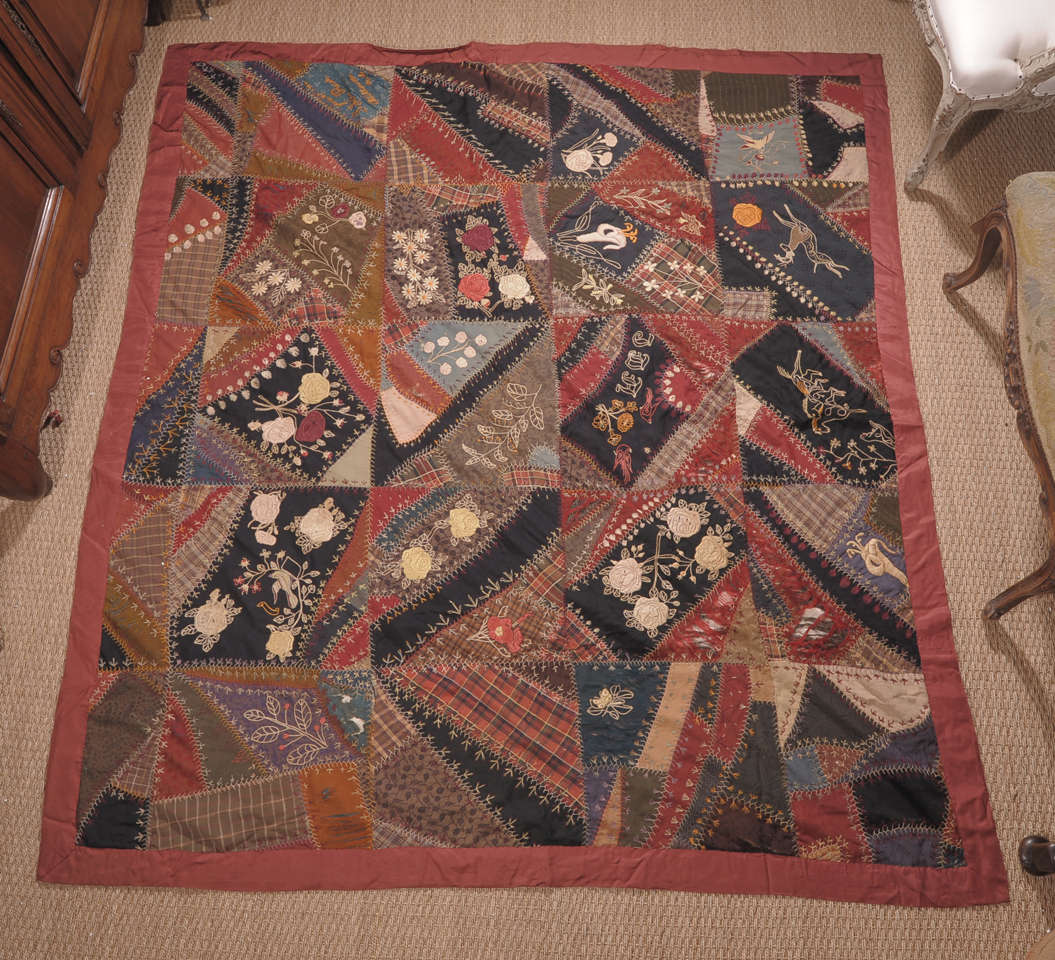 “American Crazy Quilt” from 1906 we acquired. It literally has history woven into
the fabric of this extraordinary piece. Quilt Artists were infamous for telling the
story of their families with in the textiles they designed. The pieces are all