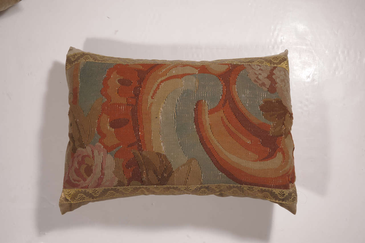 18th Century and Earlier Pair of 18th Century Floral Tapestry and Velvet Pillows