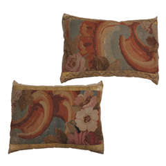 Pair of 18th Century Floral Tapestry and Velvet Pillows