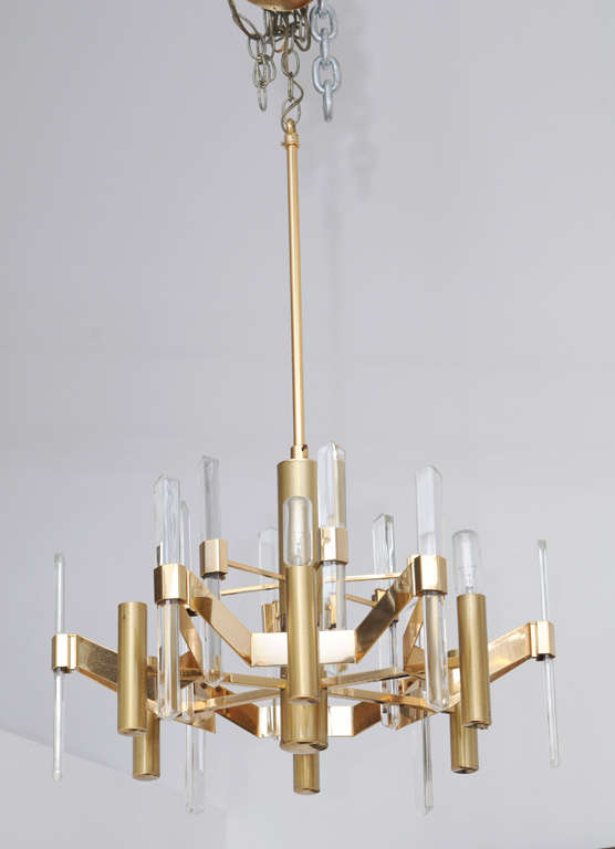 Geometric brass and glass spear light fixture by Sciolari.