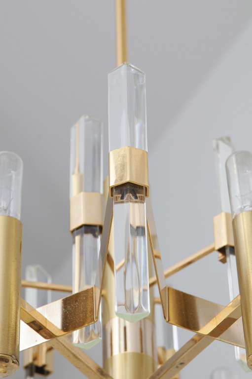 Late 20th Century Sciolari  Brass and Glass Chandelier