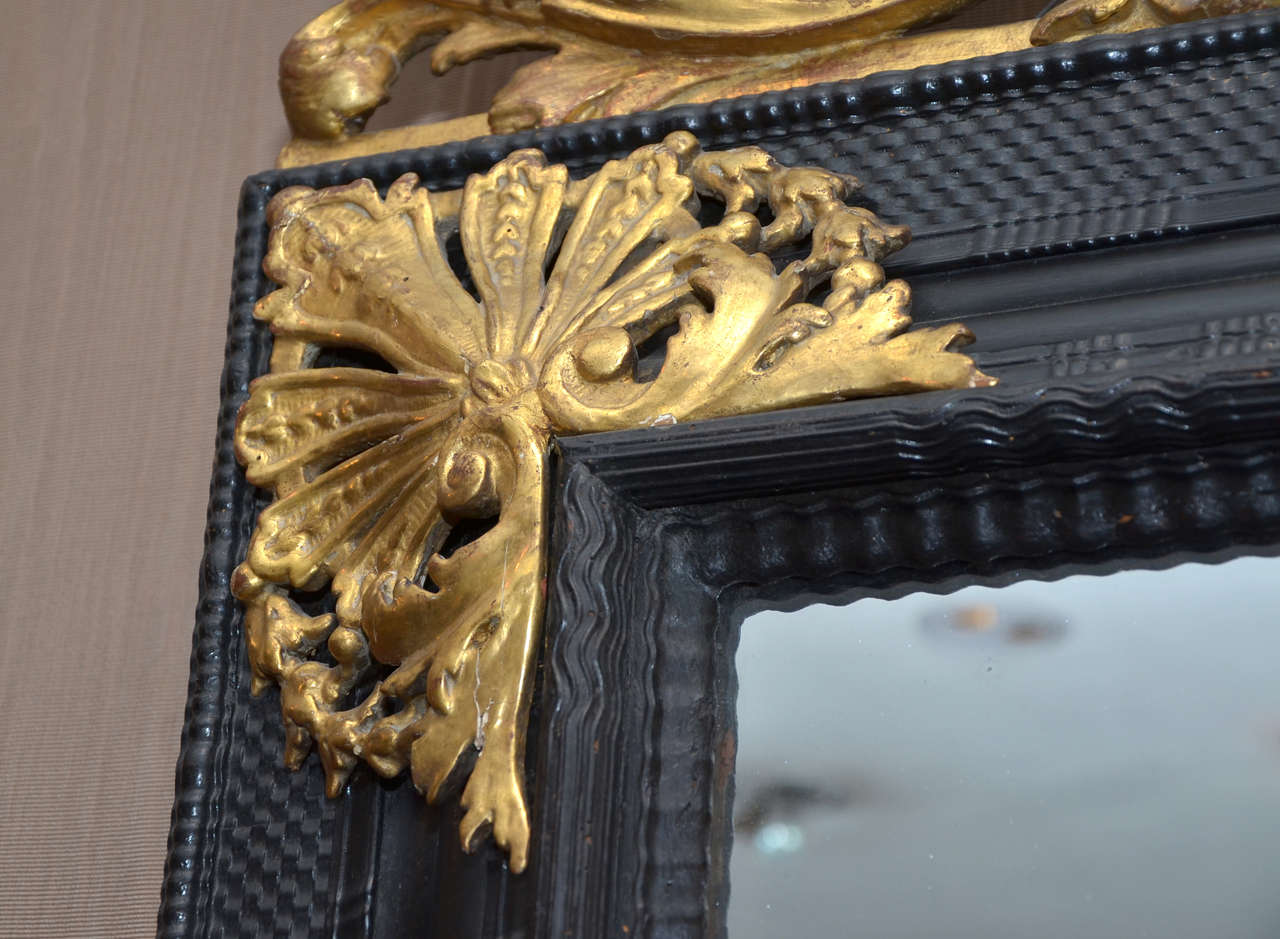 18th Century and Earlier A Louis XIV Gilded & Ebonised Mirror