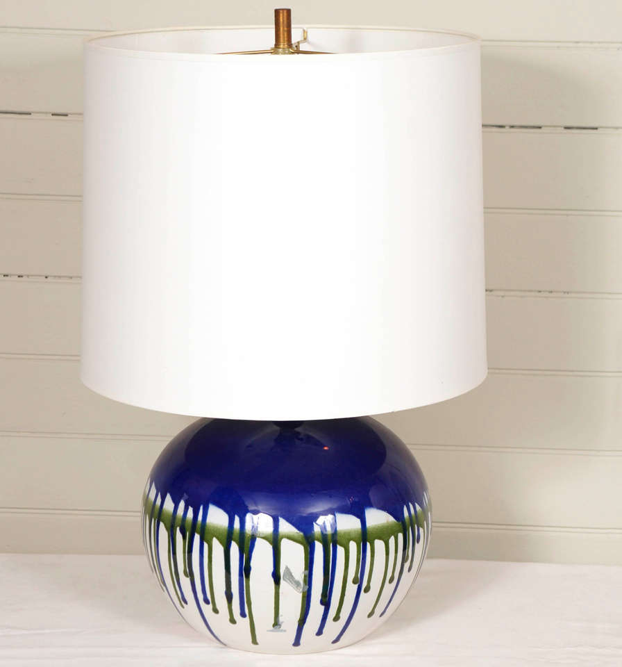 American Drip Glazed Pottery Lamp For Sale