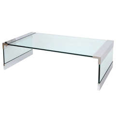 Mid Century Modern Breuton Glass / Steel Rectangle Coffee Table super chic 12