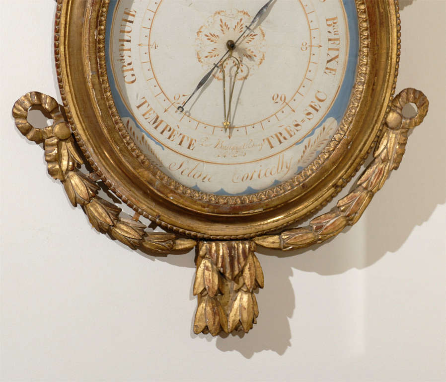 19th Century Louis XVI Style Gilt-Wood Barometer with Kissing Doves and Blue Accent Dial