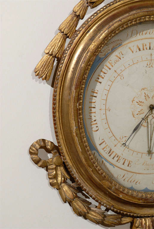 Louis XVI Style Gilt-Wood Barometer with Kissing Doves and Blue Accent Dial 2