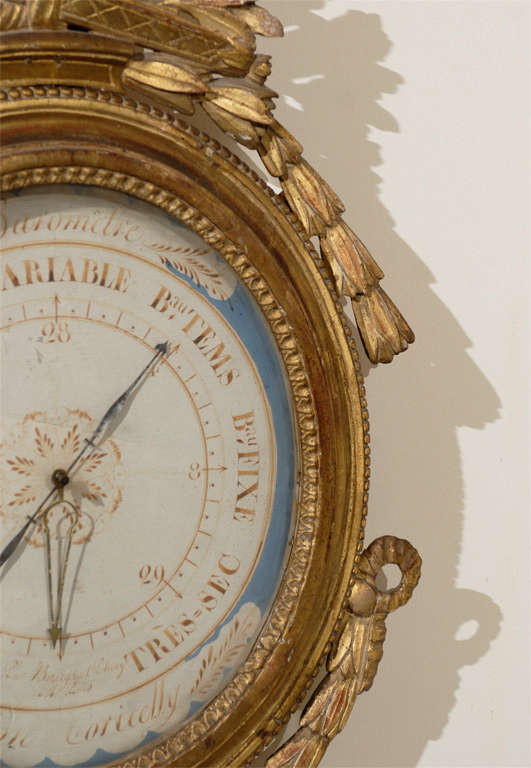 Louis XVI Style Gilt-Wood Barometer with Kissing Doves and Blue Accent Dial 3