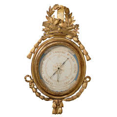 Louis XVI Style Gilt-Wood Barometer with Kissing Doves and Blue Accent Dial