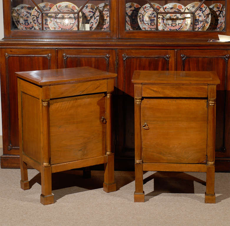 Pair of Empire Style French Walnut Bedside Commodes