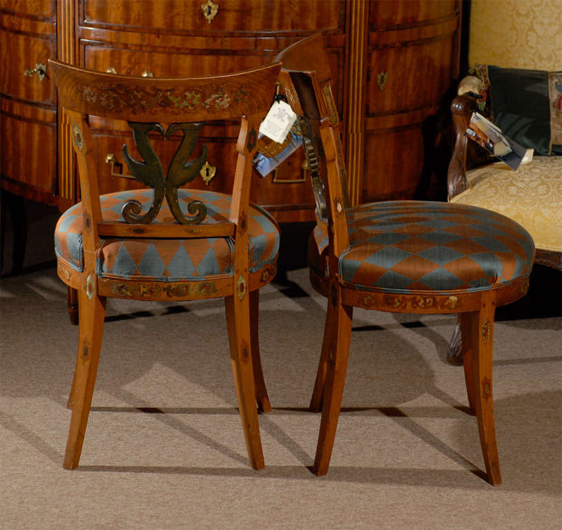 Inlay Pair of 19th Century Continental beech Side Chairs 
