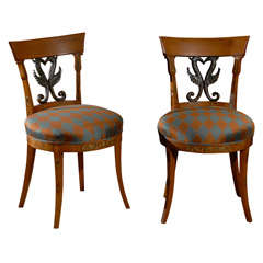 Antique Pair of 19th Century Continental beech Side Chairs 