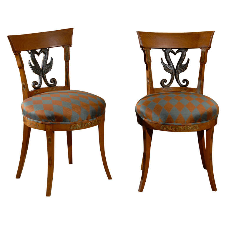 Pair of 19th Century Continental beech Side Chairs 