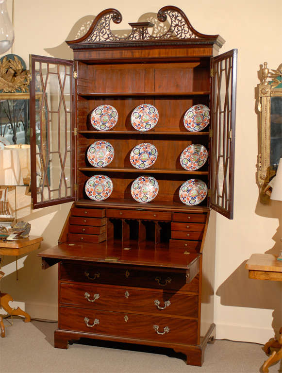 Early 19th Century English Mahogany Bureau Bookcase with Swan neck Pediment 3