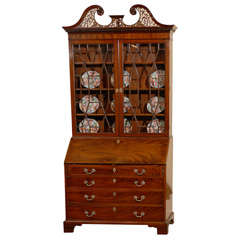 Early 19th Century English Mahogany Bureau Bookcase with Swan neck Pediment 2