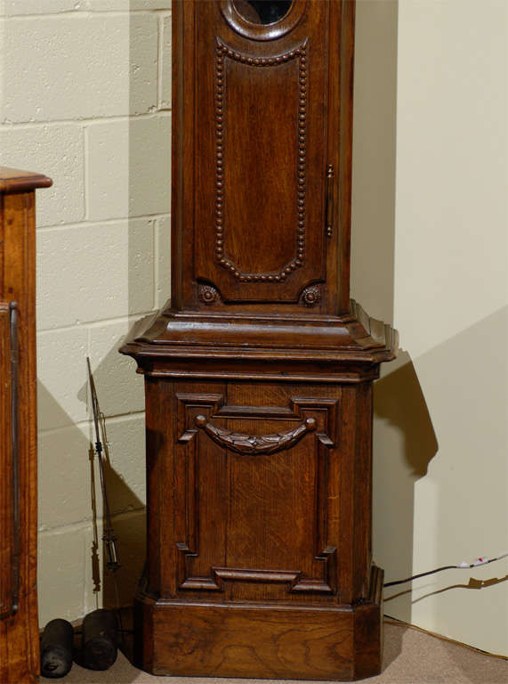 19th Century French Oak Tall Case Clock with Basket Crest, Normandy, circa 1850