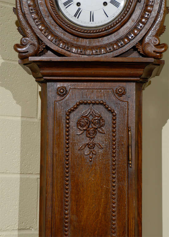 French Oak Tall Case Clock with Basket Crest, Normandy, circa 1850 1