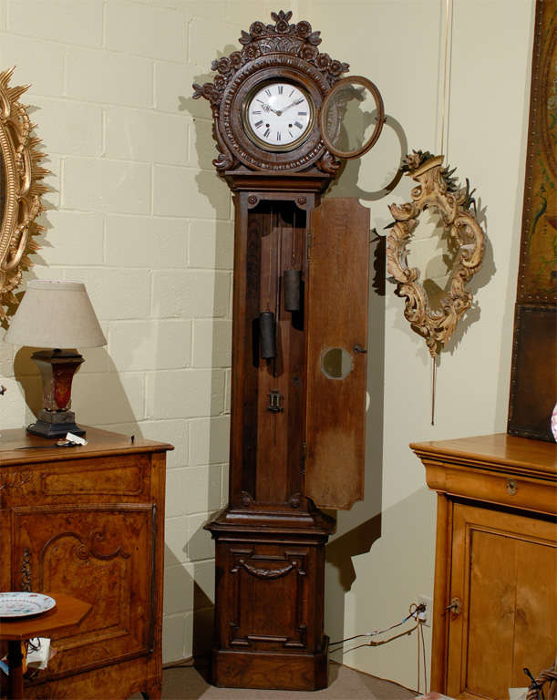 French Oak Tall Case Clock with Basket Crest, Normandy, circa 1850 2