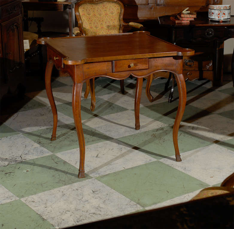 18th Century French Louis XV Walnut Game Table with Leather Top
