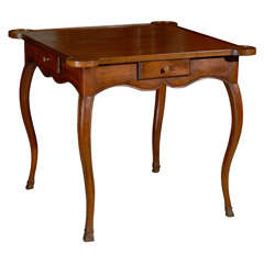 Antique 18th Century French Louis XV Walnut Game Table with Leather Top