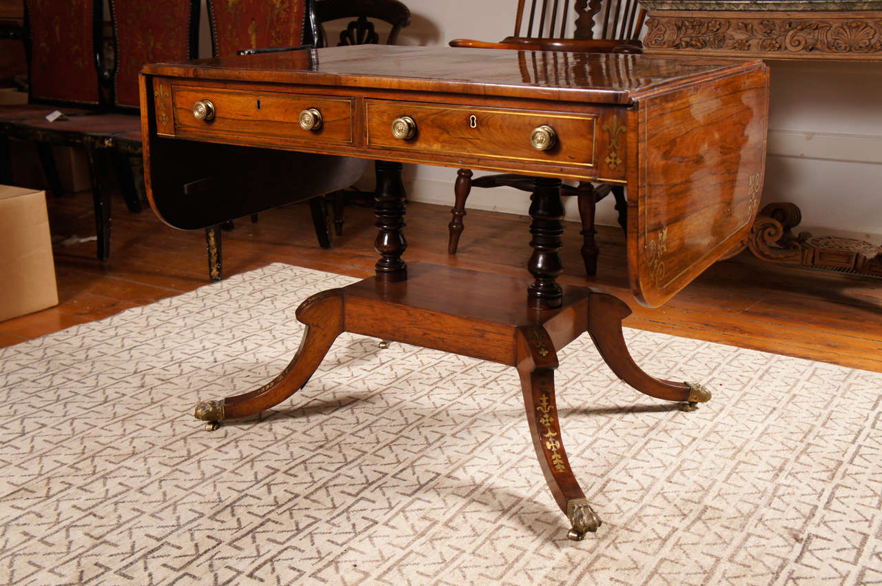 Regency Brass-Inlaid Rosewood Sofa Table