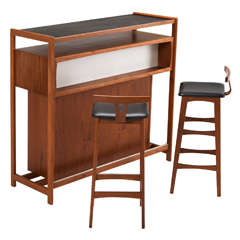 Danish Dry Bar in Teak with Accompanying Stools