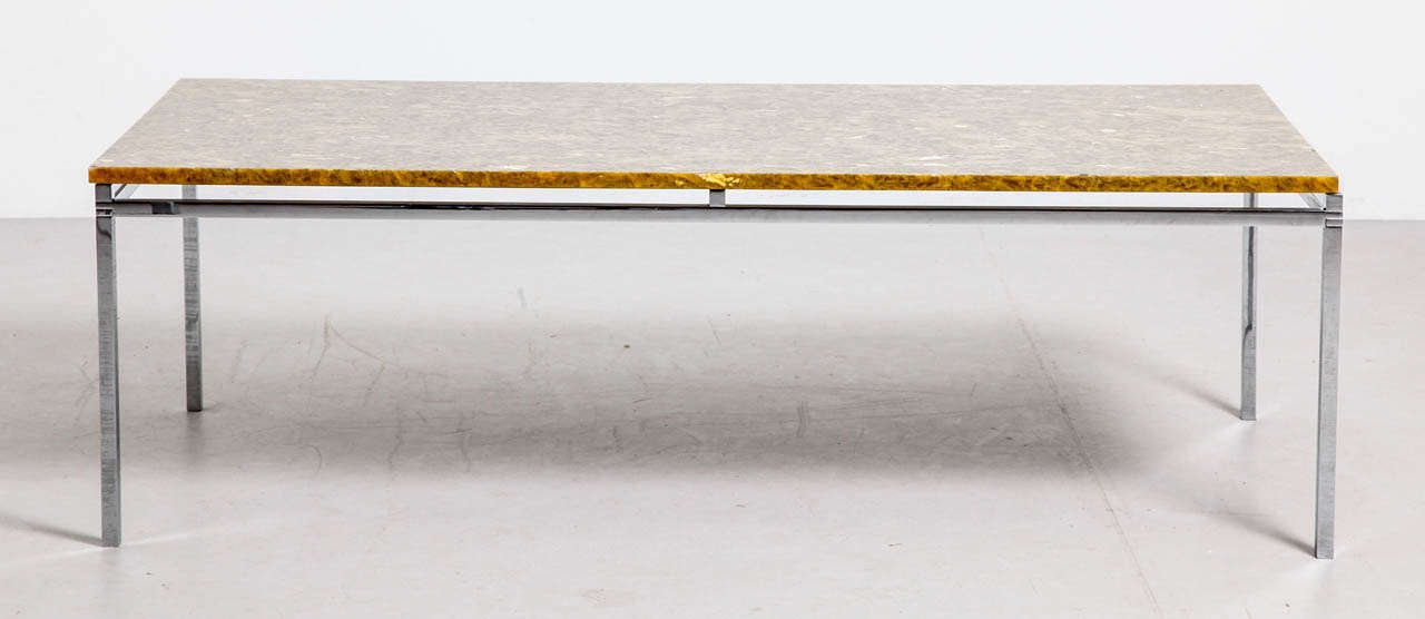 Knoll Coffee-table in beautiful green-gold marble with stainless steel/chrome base 1960′s.