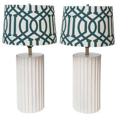 Pair of White Ridged Table Lamps