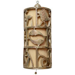 Vintage Mid Century Hollywood Regency Gold Gilt Zodiac Pendant Hanging Swag Lamp