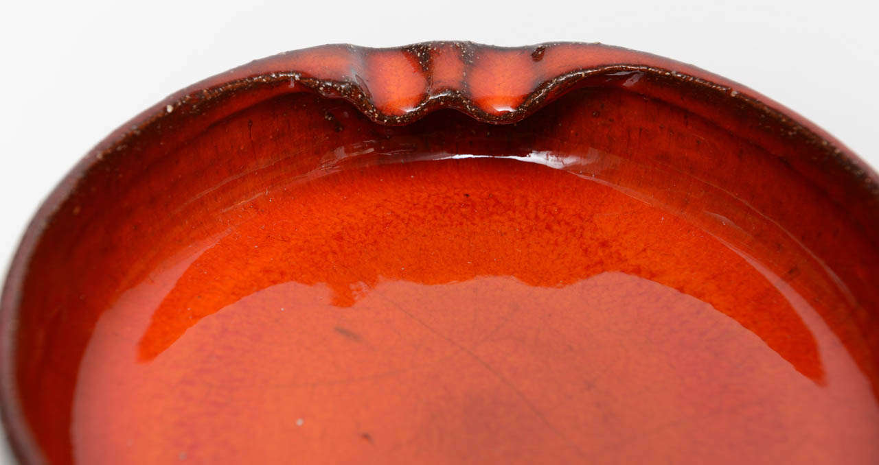 1970s Orange|Red Handmade Ceramic Ashtray and Vase Set For Sale 3
